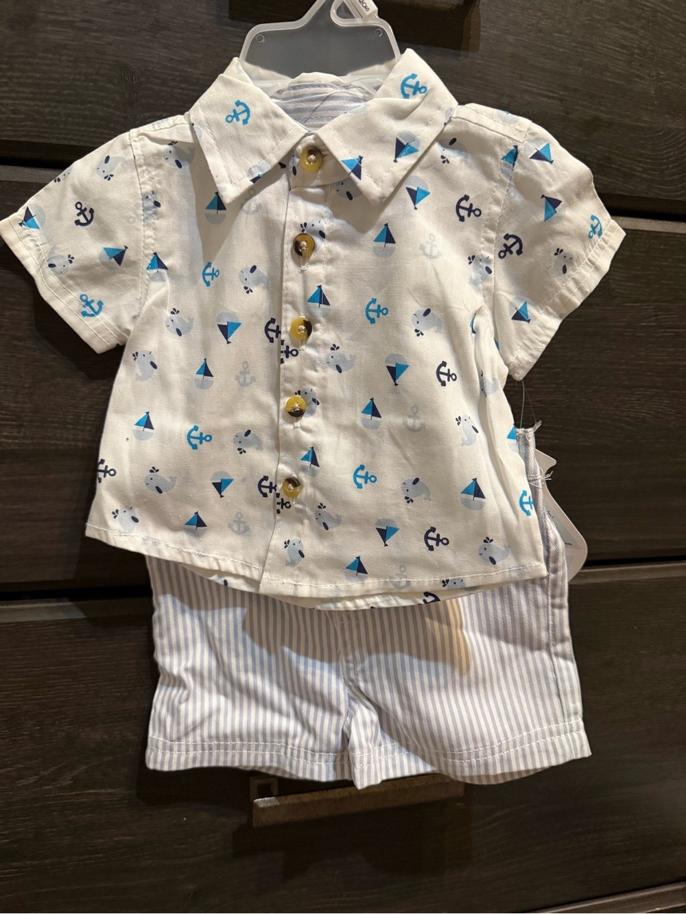 Baby Boys White & Blue Nautical Short Set